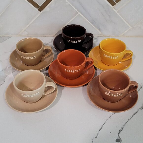 World Market Espresso Set 12 Pieces Mixed Earth Tone terracotta brown tan yellow - Picture 3 of 16